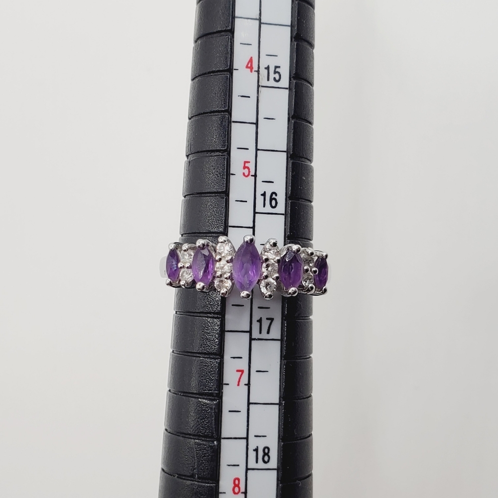 Amethyst Ring 925 Sterling Silver Ring Marquise Ring Purple Ring - Picture 5 of 9